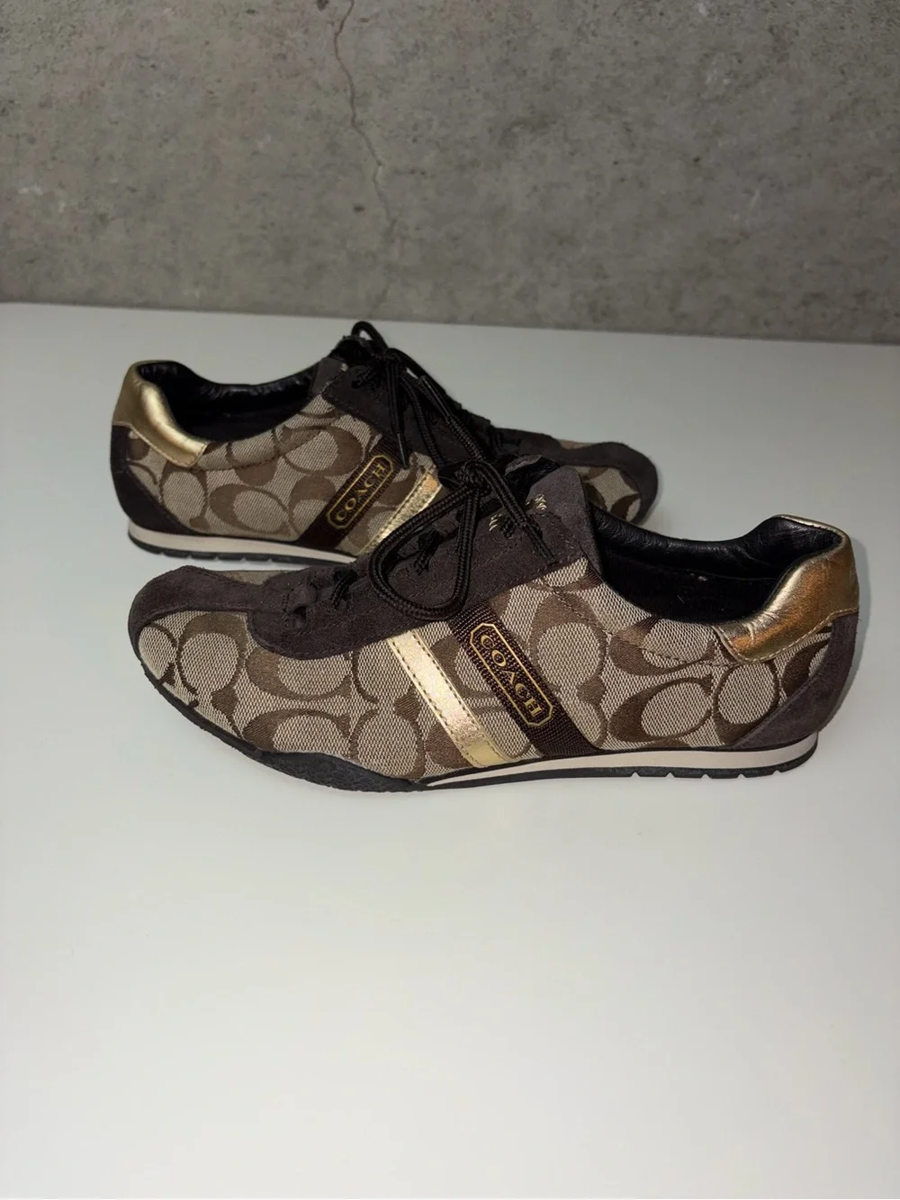 Coach Katelyn Brown Signature-Print Women's Flat with Metallic Trim
